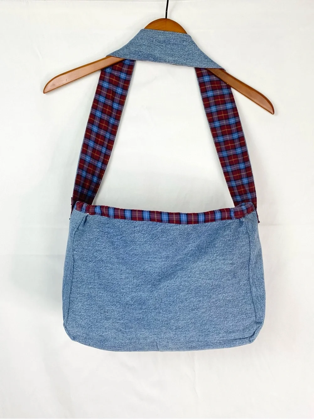 Handmade Denim Flannel Satchel Bag Pockets Shoulder